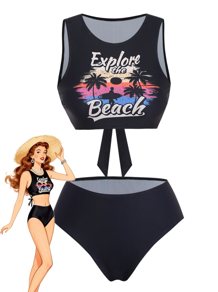 Black 1950s Explore The Beach Tankini Set - vintage fashion, retro style, classic black