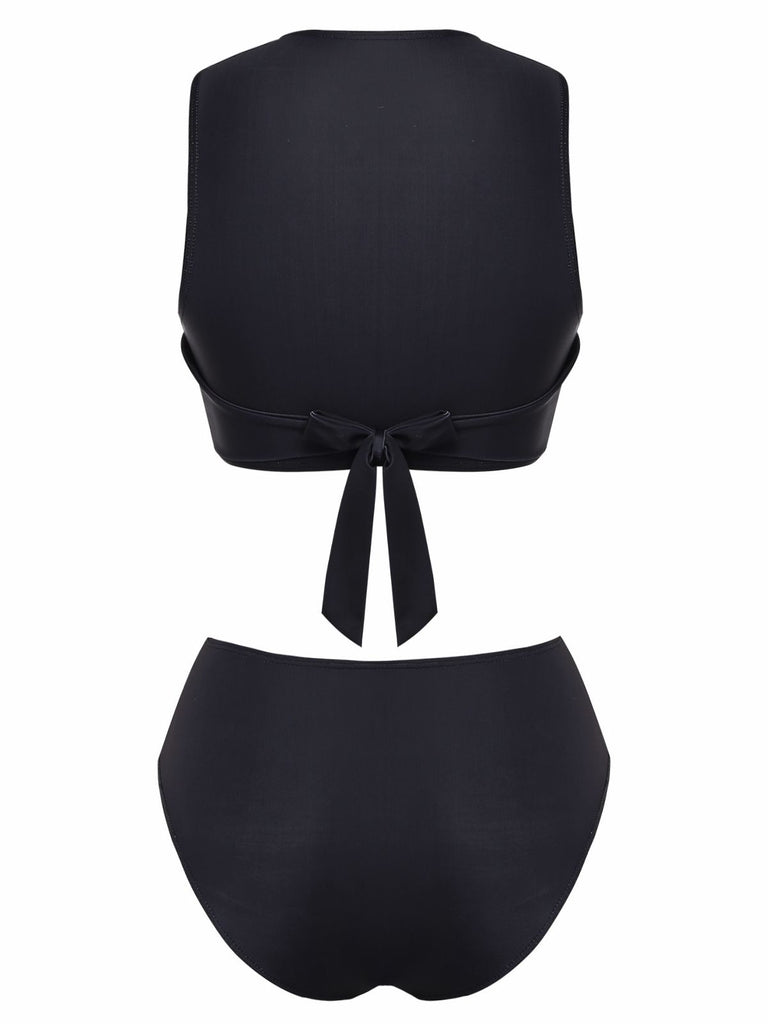 Black 1950s Explore The Beach Tankini Set - vintage fashion, retro style, classic black