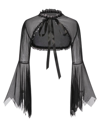 Black 1950s Flare Sleeved Lace-Up Sheer Cape, vintage fashion, retro style - perfect for women who love vintage and retro fashion
