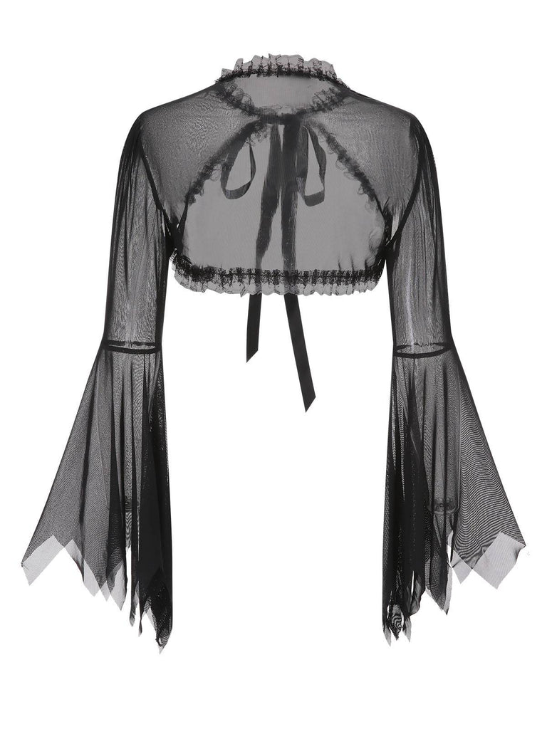 Black 1950s Flare Sleeved Lace-Up Sheer Cape, vintage fashion, retro style - perfect for women who love vintage and retro fashion