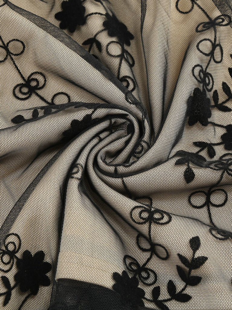 Black 1950s Floral Mesh Patchwork Dress — the kind of 1950s dress that makes strangers smile
