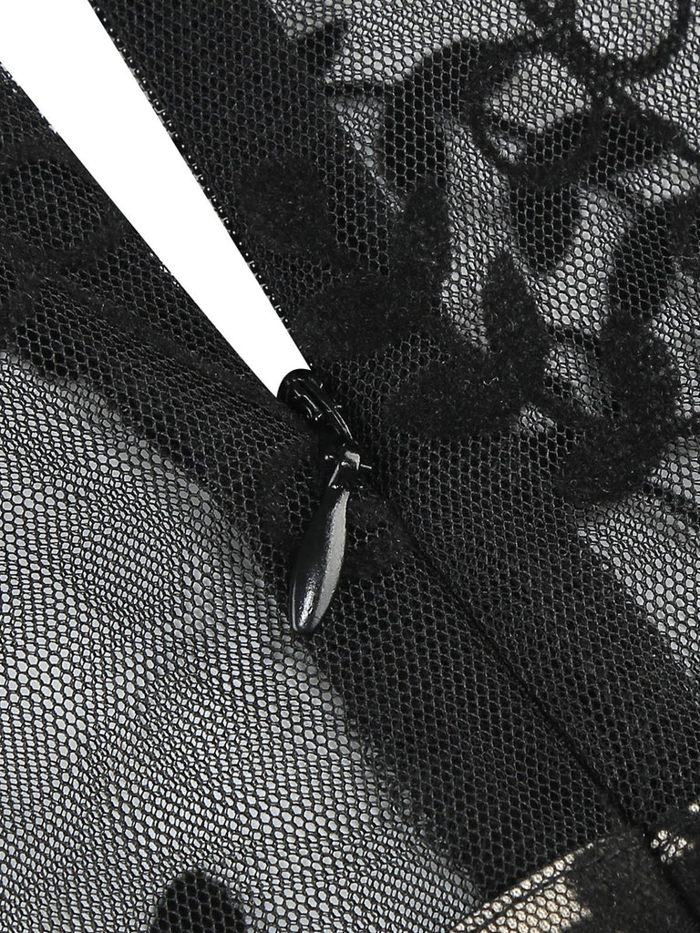 Black 1950s Floral Mesh Patchwork Dress — a 1950s silhouette that turns sidewalks into runways