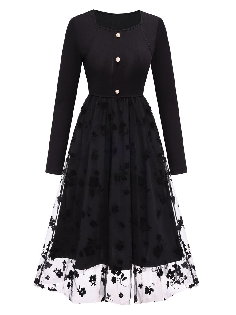 1950s Floral Mesh Patchwork Dress | 1950s | vintage dress, retro fashion
