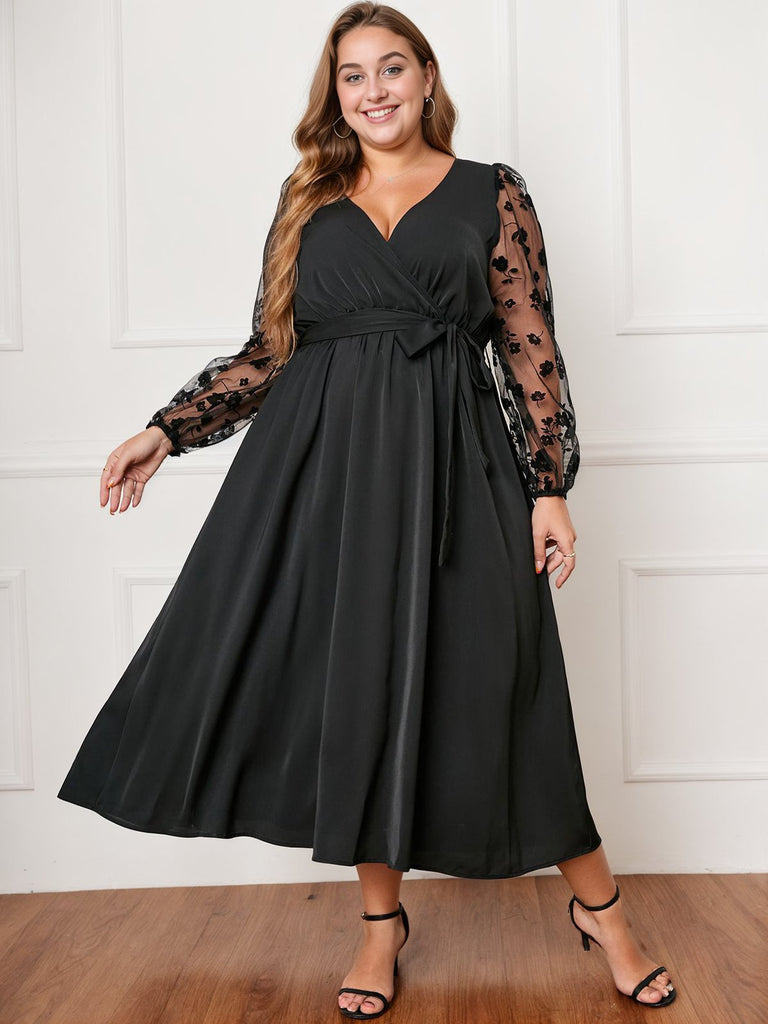 Black 1950s Floral Mesh Sleeves Dress: timeless style reimagined