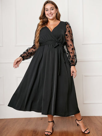 Black 1950s Floral Mesh Sleeves Dress: timeless style reimagined