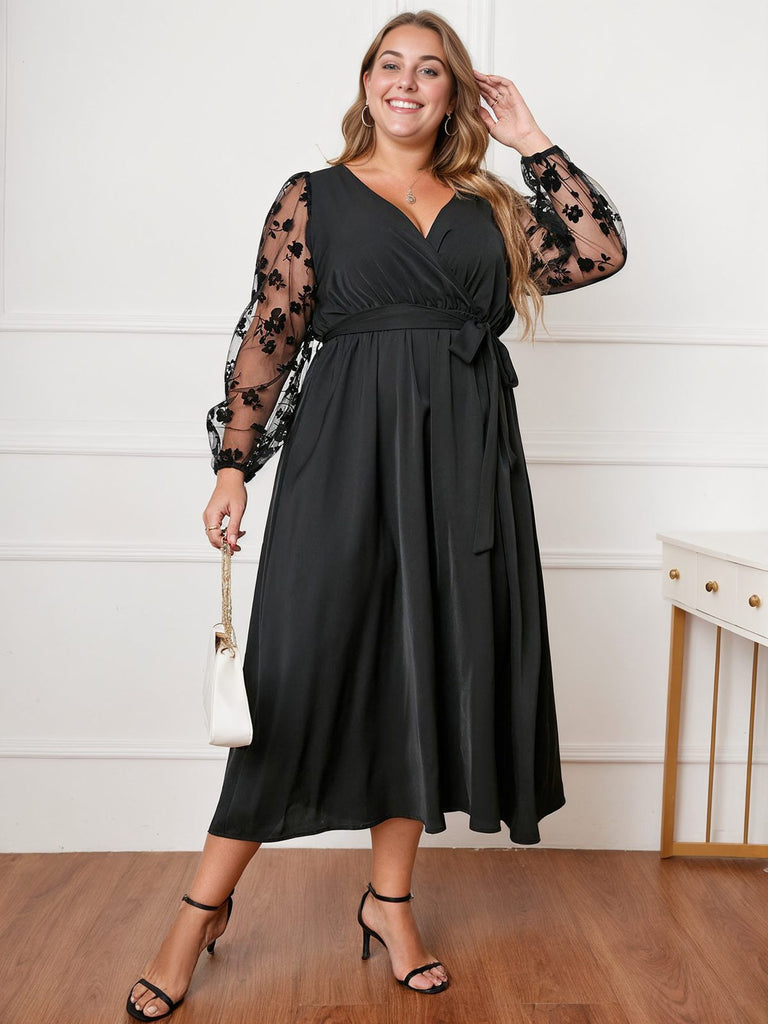 Black 1950s Floral Mesh Sleeves Dress: timeless style reimagined