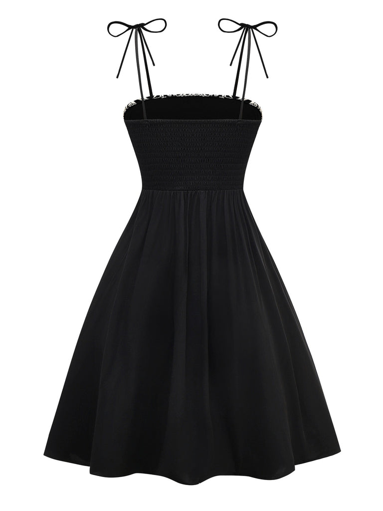 Black 1950s Floral Textured Spaghetti Straps Dress - vintage dress, retro fashion, rockabilly