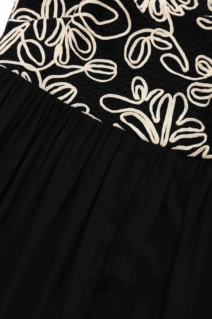Black 1950s Floral Textured Spaghetti Straps Dress - vintage dress, retro fashion, rockabilly
