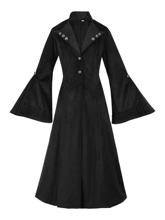 Black 1950s Gothic Lapel Bell Sleeve Lace Coat - vintage fashion, retro style, classic black