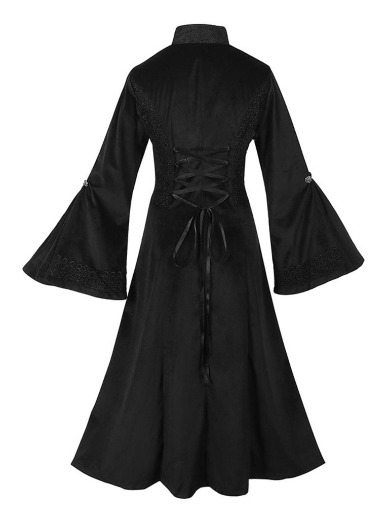 Black 1950s Gothic Lapel Bell Sleeve Lace Coat - vintage fashion, retro style, classic black