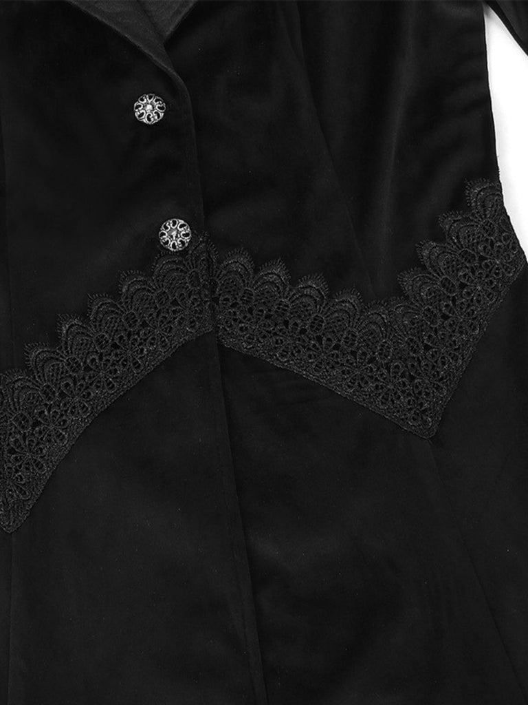Black 1950s Gothic Lapel Bell Sleeve Lace Coat - vintage fashion, retro style, classic black