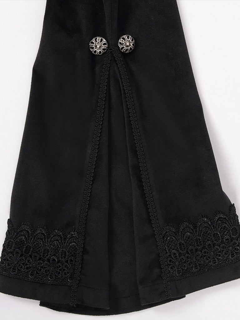 Black 1950s Gothic Lapel Bell Sleeve Lace Coat - vintage fashion, retro style, classic black