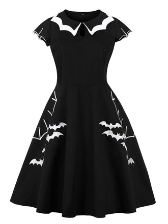 Black 1950s Halloween Bat Collar Embroidered Dress, vintage dress, retro fashion, rockabilly, pin-up fashion - perfect for women who love vintage and retro fashion