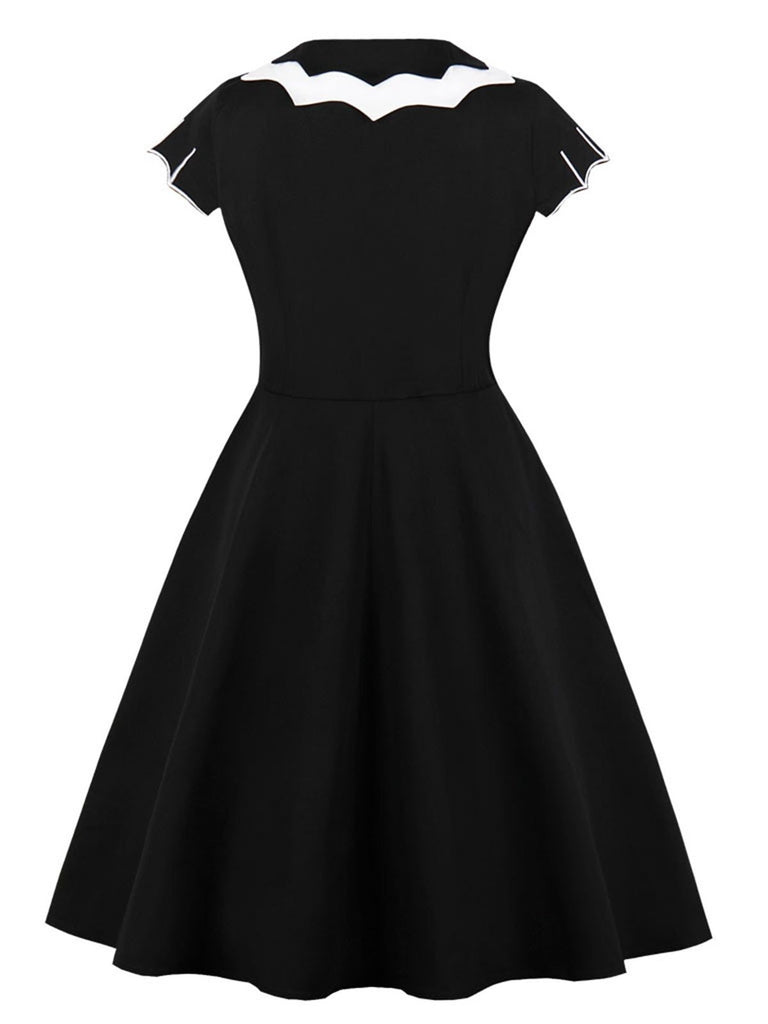 Black 1950s Halloween Bat Collar Embroidered Dress: where 1950s romance meets her modern spirit