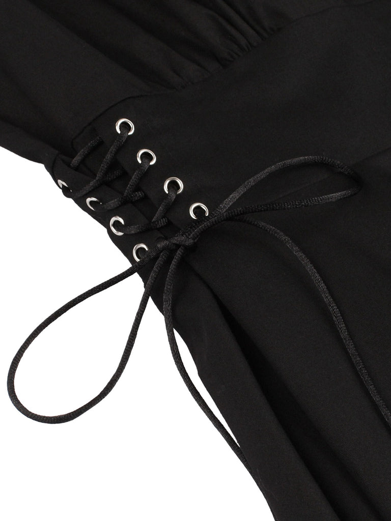 Black 1950s Halloween Bat Lace-Up Dress, vintage dress, retro fashion, rockabilly, pin-up fashion - perfect for women who love vintage and retro fashion