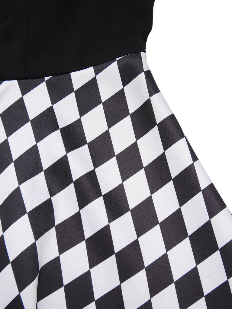 Black 1950s Halloween Harlequin Pattern Dress & Leather Corset, vintage dress, retro fashion, rockabilly, pin-up fashion - perfect for women who love vintage and retro fashion