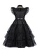 Black 1950s Halloween Organza Ruffled Lapel Dress - vintage dress, retro fashion, rockabilly