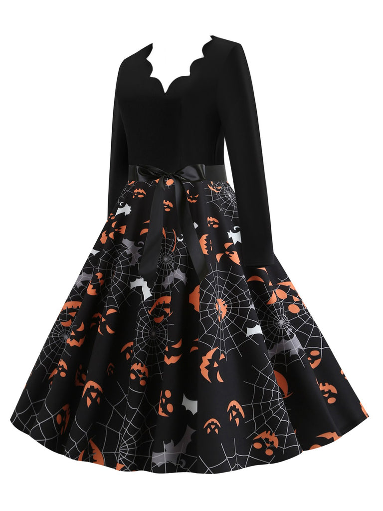Black 1950s Halloween Petal Collar Dress: where 1950s romance meets her modern spirit