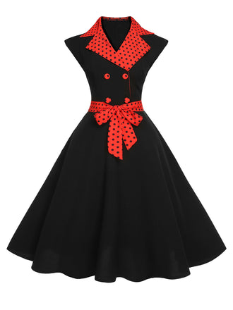 Black 1950s Halloween Polka Dots Swing Dress, vintage dress, retro fashion, rockabilly, pin-up fashion - perfect for women who love vintage and retro fashion