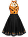 Black 1950s Halloween Pumpkin Bat Halter Dress, vintage dress, retro fashion, rockabilly, pin-up fashion - perfect for women who love vintage and retro fashion