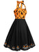 Black 1950s Halloween Pumpkin Bat Halter Dress, vintage dress, retro fashion, rockabilly, pin-up fashion - perfect for women who love vintage and retro fashion