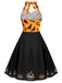 Black 1950s Halloween Pumpkin Bat Halter Dress, vintage dress, retro fashion, rockabilly, pin-up fashion - perfect for women who love vintage and retro fashion