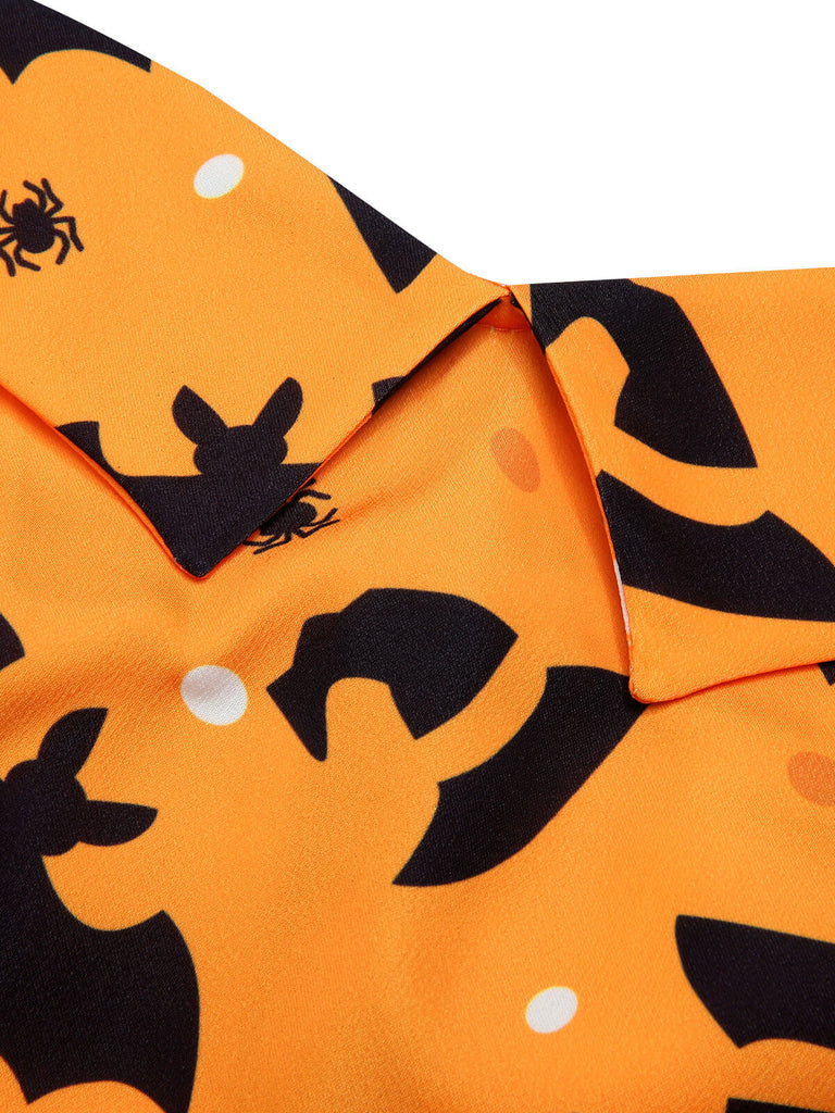 Black 1950s Halloween Pumpkin Bat Halter Dress, vintage dress, retro fashion, rockabilly, pin-up fashion - perfect for women who love vintage and retro fashion