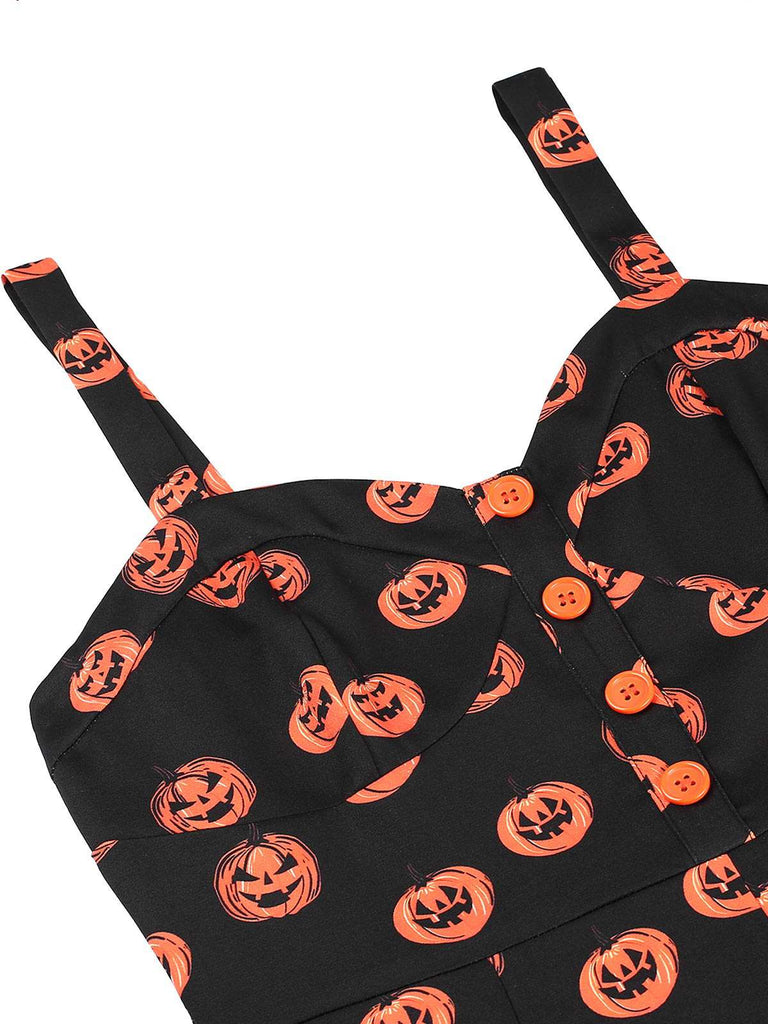 Black 1950s Halloween Pumpkin Face Romper: timeless 1950s elegance she makes her own