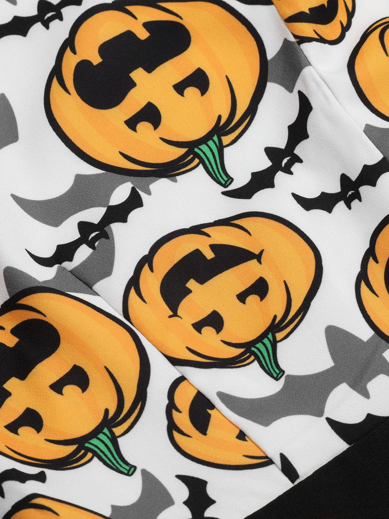 Black 1950s Halloween Pumpkin Halter Romper, vintage romper, retro jumpsuit - perfect for women who love vintage and retro fashion