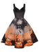 Black 1950s Halloween Pumpkin Swing Dress — vintage elegance for the modern woman