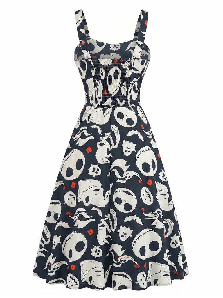 Purple 1950s Patchwork Gothic Halloween A-Line Dress