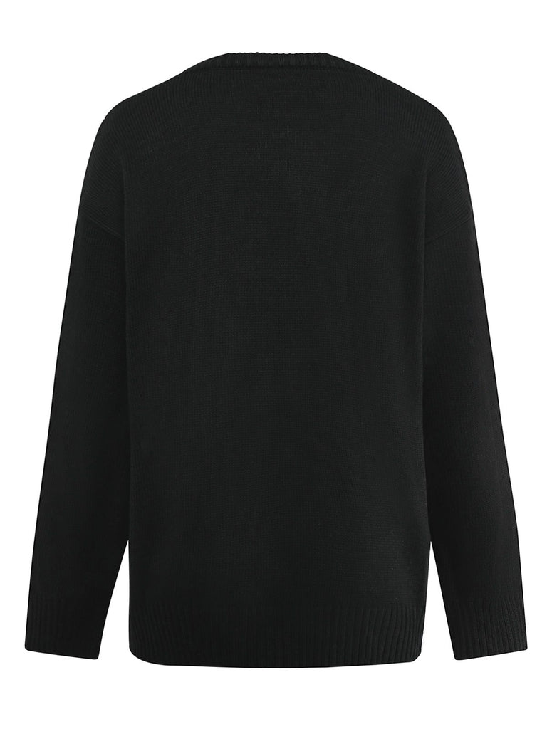 Black 1950s Halloween Skeleton Print Knit Sweater - vintage fashion, retro style, classic black