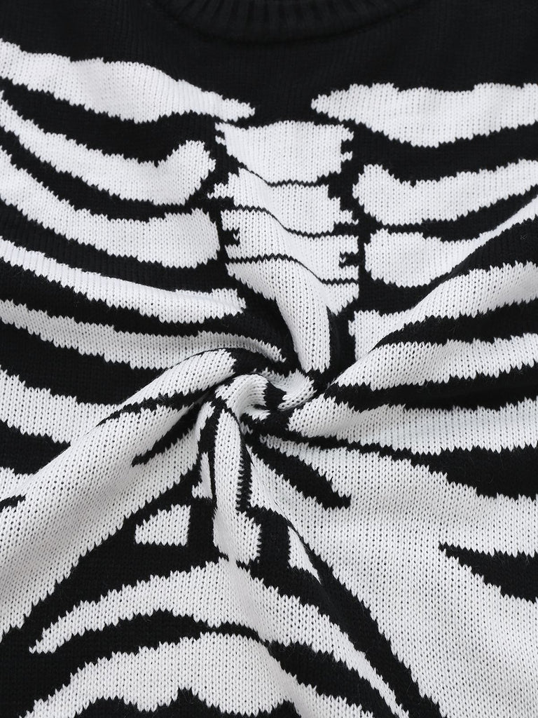 Black 1950s Halloween Skeleton Print Knit Sweater - vintage fashion, retro style, classic black