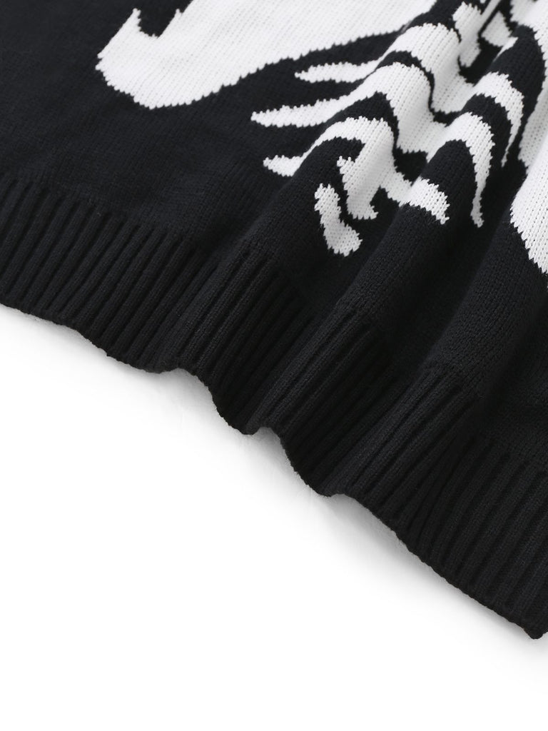 Black 1950s Halloween Skeleton Print Knit Sweater - vintage fashion, retro style, classic black