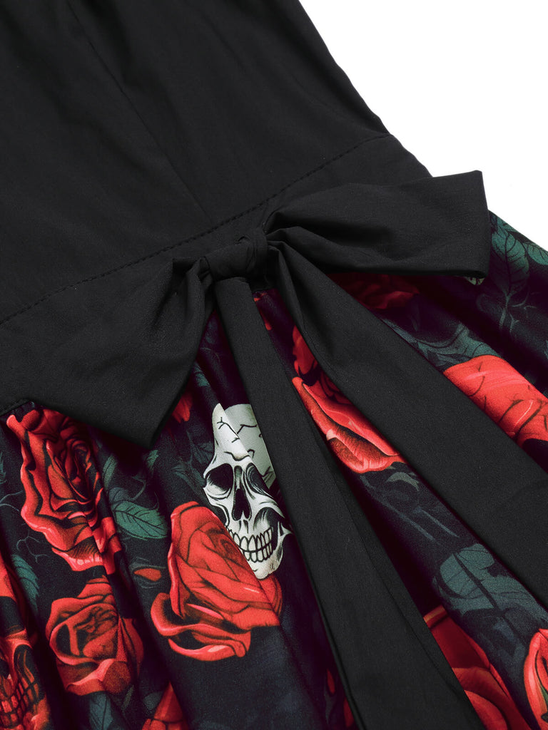 Black 1950s Halloween Skull Rose Sleeveless Dress, vintage dress, retro fashion, rockabilly, pin-up fashion - perfect for women who love vintage and retro fashion