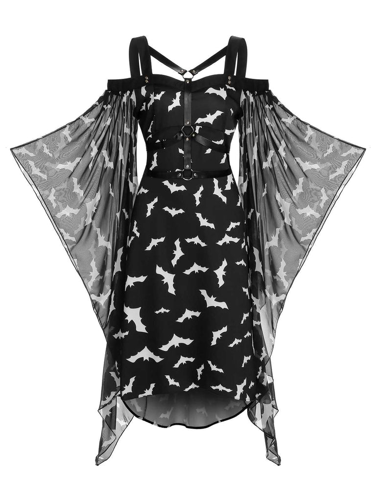 Black 1950s Halloween Spaghetti Strap Bat Dress — vintage elegance for the modern woman