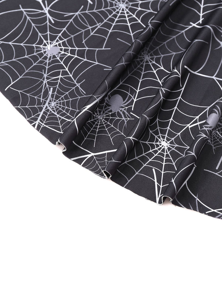 Black 1950s Halloween Spider Web Sleeveless Dress - vintage dress, retro fashion, rockabilly