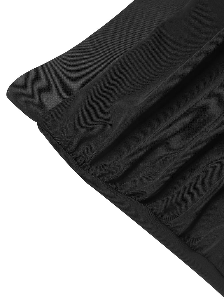 Close-up: 1950s Black 1950s Halter Butterfly Swimsuit, perfect for vintage themed parties and retro fashion enthusiasts