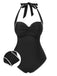 Black 1950s Halter Scallop-Trim One-Piece Swimsuit, vintage swimsuit, pin-up swimwear - perfect for women who love vintage and retro fashion