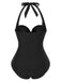 Black 1950s Halter Scallop-Trim One-Piece Swimsuit, vintage swimsuit, pin-up swimwear - perfect for women who love vintage and retro fashion