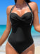 Black 1950s Halter Scallop-Trim One-Piece Swimsuit — 1950s poolside glamour meets sun-drenched confidence