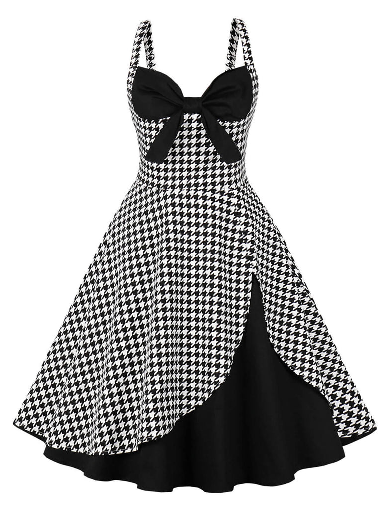 Black 1950s Houndstooth Bowknot Strap dress: timeless style reimagined