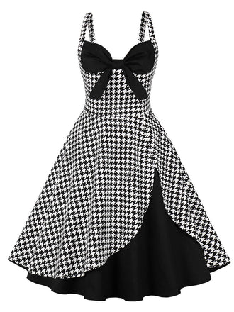 Black 1950s Houndstooth Bowknot Strap dress: timeless style reimagined