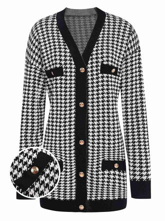 Black 1950s Houndstooth Checkerboard Coat, vintage coat, retro outerwear - perfect for women who love vintage and retro fashion