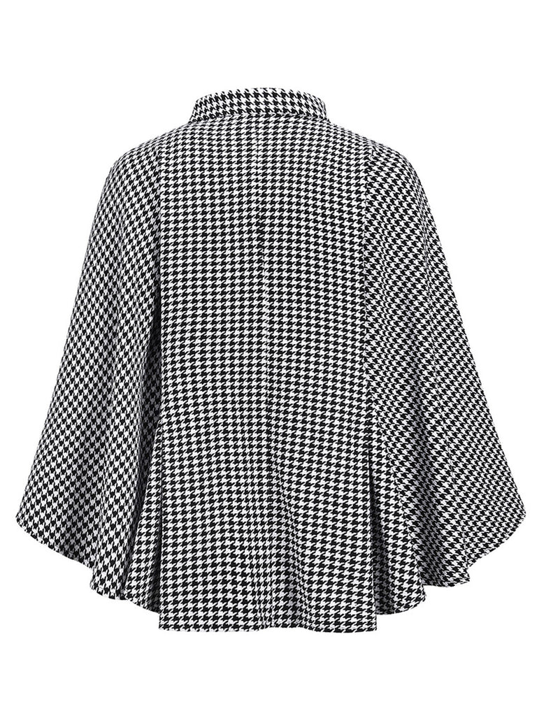 Black 1950s Houndstooth Lace-Up Cloak Coat - vintage fashion, retro style, classic black