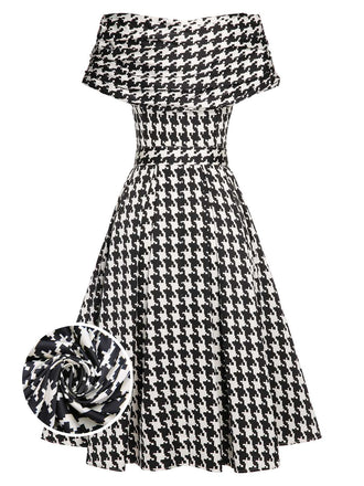 Black 1950s Houndstooth Short Sleeve Belted Dress: timeless style reimagined