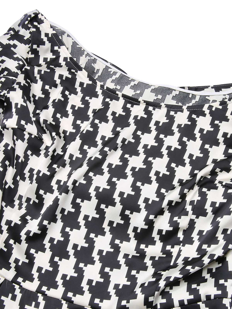 Black 1950s Houndstooth Short Sleeve Belted Dress: timeless style reimagined