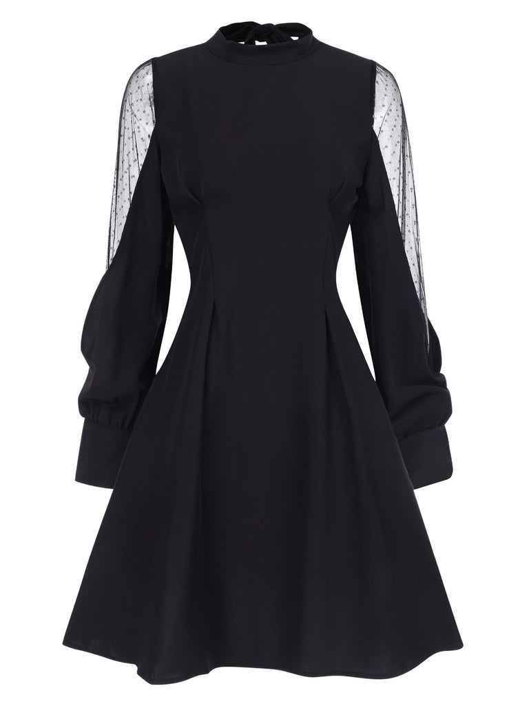 She slips into this Black 1950s Illusion Patchwork Sleeves Dress and suddenly it's a 1950s daydream