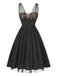 Black 1950s Lace Floral Mesh Swing Dress - vintage dress, retro fashion, rockabilly