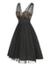 Black 1950s Lace Floral Mesh Swing Dress - vintage dress, retro fashion, rockabilly